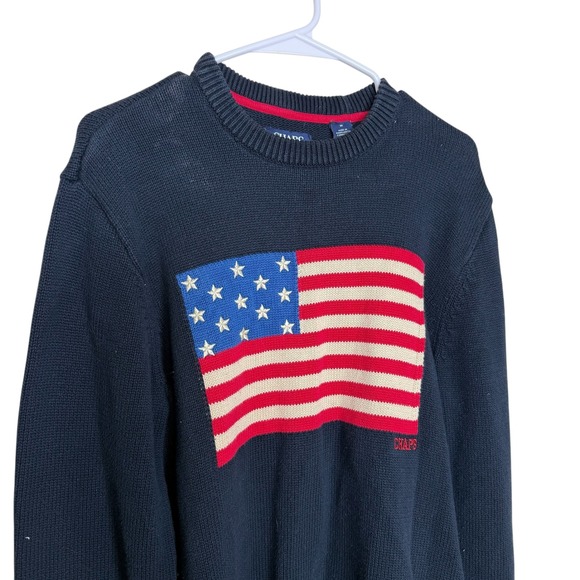 Vintage Chaps Navy Blue American Flag Sweater Size Medium - Picture 2 of 5